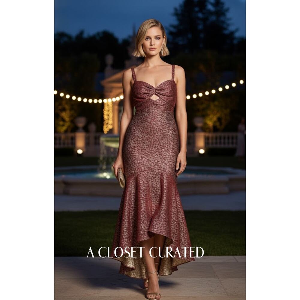 Monique Lhuillier Metallic High Low Maxi Gown 2 Red NWT